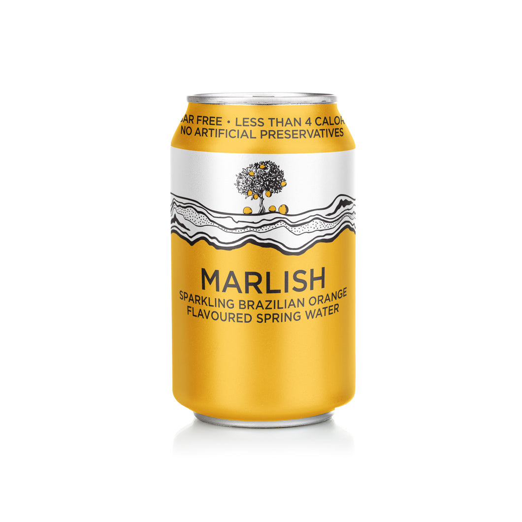 Marlish Sparkling Brazilian Orange Flavoured Spring Water Can 24 x 330ml